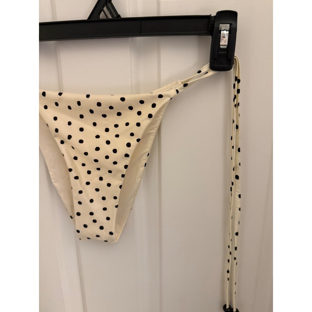 Devon Windsor Cream Black Polka Dot Side Tie Bikini Bottom Small NWT